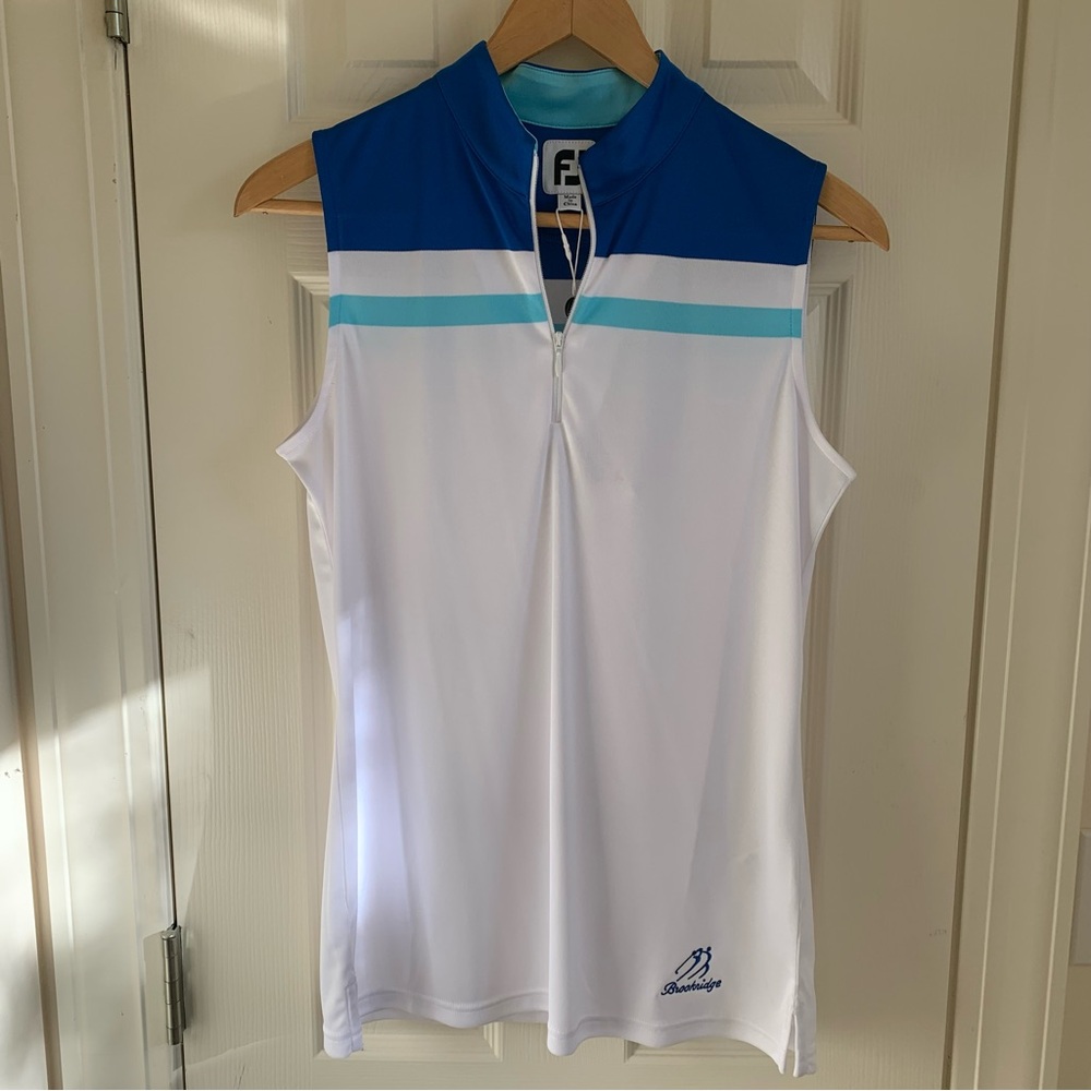 Womens Footjoy Sleeveless Golf Tennis Top Quarter Zip Mock | White Blue | Size M